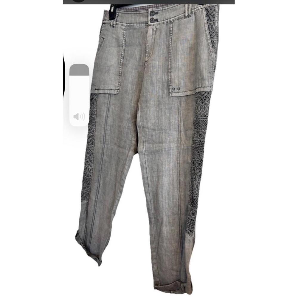 Anthropologie Hei Hei Linen Pants Women's  Marlena Crop Lace Crochet Gray Sz 27 - Picture 3 of 8